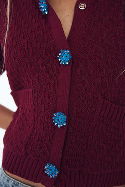 KNIT CARDIGAN WITH GEM BUTTON - Zara фото 3