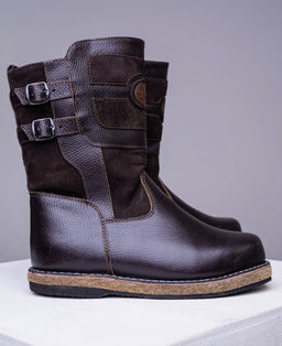 Сапоги Монголки натуральная кожа короткие коричневые, войлочная подошва