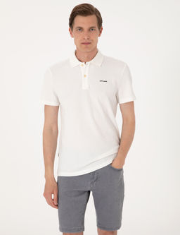 Ekru Slim Fit _rme Dokulu Polo Yaka Ti__rt