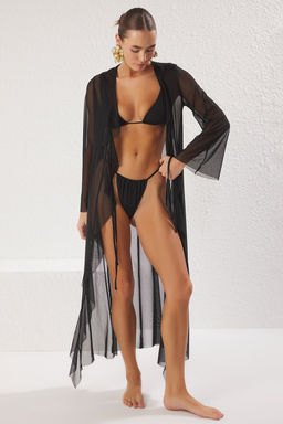 Trendyolmilla Siyah Maxi F?rf?rl? Dokuma Yaka Detayl? Plaj Elbisesi TBESS25EL00028