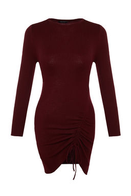 Bordo Mini Triko Buzgu Detayl? Elbise TWOAW23EL00443