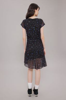 Siyah Cicekli Buzgu / Drape Mini Bask?l? Tul Fitted/Vucuda Oturan Esnek Orme Elbise TWOSS25EL00467 - Trendyolmilla фото 4