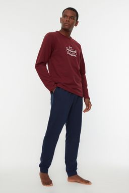 TRENDYOL MAN Bordo Regular Fit Bask?l? Pijama Tak?m? TMNAW22PT0759 - Trendyolmilla фото 4