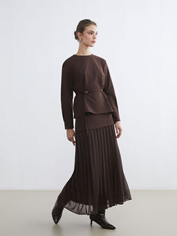 Beli Lastikli Pileli Etek