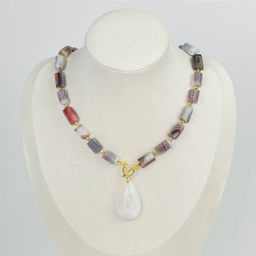 Колье из ботсванского Агата и Лунного камня 42 см