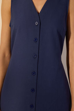 Trendyolmilla Lacivert Kusakl? Keten Kar?s?ml? Midi Dokuma Gomlek Elbise TWOSS25EL00651  фото 7