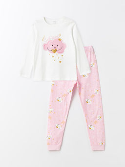 Bisiklet Yaka Bask?l? Uzun Kollu K?z ?ocuk Pijama Tak?m?