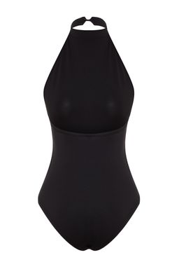 Siyah Dik Yaka S?rt Dekolteli Esnek Alttan C?tc?tl? Orme Body TWOSS23BD00037