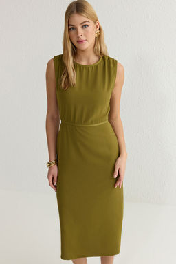 Yag Yesili A Kesim Midi Dokuma Krep Elbise TWOSS25EL00013 - Trendyolmilla фото 3