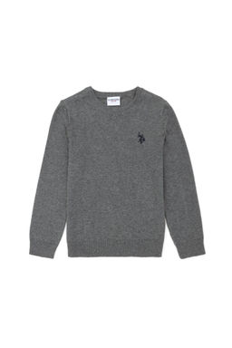 U. S. Polo Assn Серый меланжевый базовый свитер с круглым вырезом для мальчиков