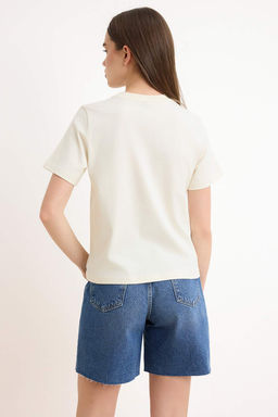 Ekru Bask?l? Regular Bisiklet Yaka Standart Kol K?sa Tok %100 Pamuk Orme T-Shirt TWOSS26TS00206 - Trendyolmilla фото 4