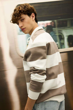 Толстовка в полоску с воротником на молнии свободного кроя - Defacto фото 2