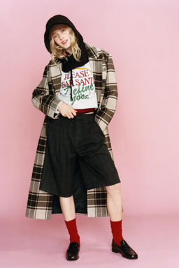 EXTRA-LONG CHECKED WOOL COAT