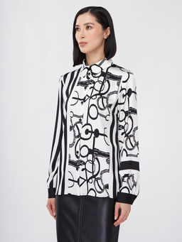 Блузка из атласной ткани OD-887-1 черно-белая - Tantino фото 8
