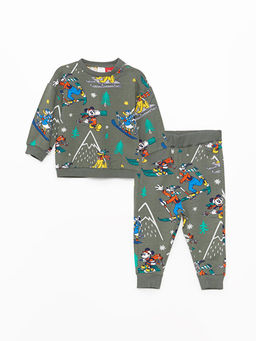 Bisiklet Yaka Uzun Kollu Mickey Mouse Bask?l? Erkek Bebek Sweatshirt ve E?ofman Alt?