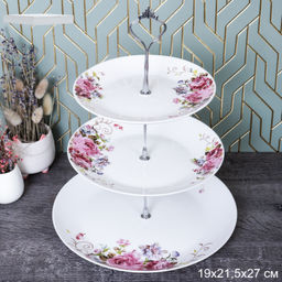 Ваза для сервировки 3-х ярусная / DPG-3/LYGP75/85/105 (19010) /уп 12/ Розовая композиция