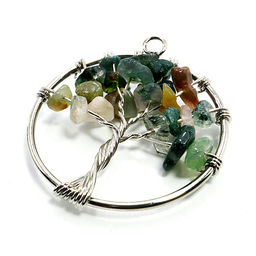 Подвеска Дерево Жизни с камнем Зеленая Яшма дарует везение и изобилие 3,5см