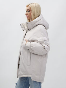 Куртка летучая мышь женская с капюшоном зимняя бежевого цвета 9630B - Mtforce фото 11