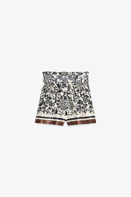 PRINTED SATIN PAPERBAG BERMUDA SHORTS - Zara фото 6