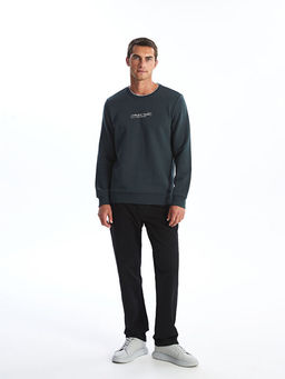 Bisiklet Yaka Bask?l? Erkek Kal?n Sweatshirt