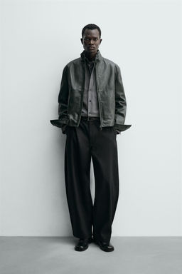 CAZADORA RELAXED FIT PIEL / Verde