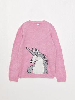 Bisiklet Yaka Desenli Uzun Kollu K?z ?ocuk Triko Kazak