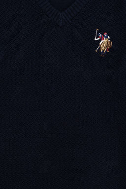 Свитер U.S. Polo Assn трикотажный с круглым вырезом для мальчика тёмно-синий из хлопка  фото 9