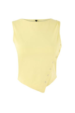 Teen Ac?k Sar? Fitted/Vucuda Oturan Kay?k Yaka Kolsuz Crop Pamuklu Esnek Orme Bluz TWOSS26BZ00035