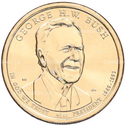 Монета 1 доллар 2020 года (D) США 41-й президент США Джордж Герберт Уокер Буш
