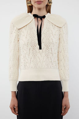 Tas Yumusak Dokulu Kurdele/Fiyonk Ve Inci Detayl? Polo Yaka Triko Kazak TWOAW25KZ00158 - Trendyolmilla фото 3