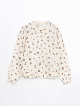 Bisiklet Yaka Desenli Triko K?z ?ocuk Kazak