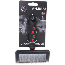 Расческа - пуходерка для животных "ПРОФФ - МОЙ БРО", прорезиненная ручка, цвет красный/черный, 12*17,5см