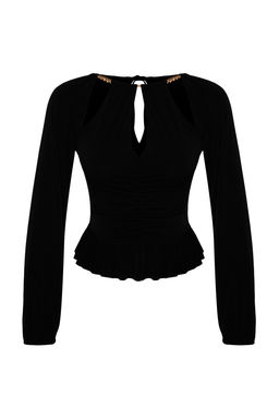 Trendyolmilla Siyah Pencere/Cut Out Detayl? Aksesuarl? Orme Bluz TPRAW24BZ00053
