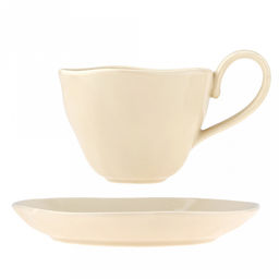 Шоколад Чашка фарфоровая 210мл, д9см h6,9см, с блюдцем д14,8см h2,1см, общая h7,5см, глянцевая глазурь, ассиметричная форма, цвет - кремовый, в коробке (Китай) - Домашняя мода фото 7