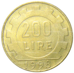 Монета 200 лир 1998 года Италия