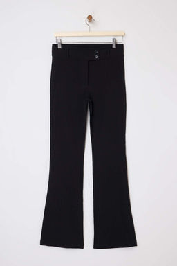 Siyah Bengalin Esnek Kumas Flare Dusuk Bel Pantolon TWOSS26PL00006