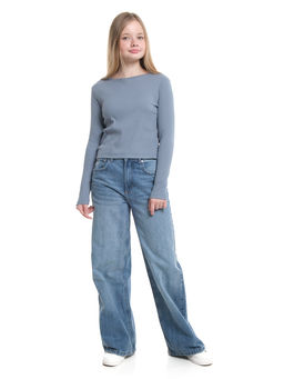 Лонгслив в рубчик 22-0215 серо-голубой