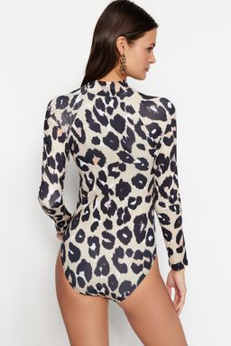 TRENDYOLMILLA Leopar Desenli Yuzucu Fermuarl? Uzun Kollu Regular Mayo TBESS21MA0215  фото 5