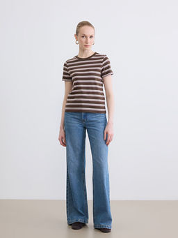 Bisiklet Yaka ?izgili Kad?n Ti??rt