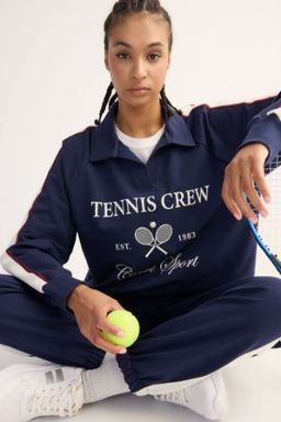 DeFactoFit Oversize Genis Kal?p Polo Yaka Bask?l? Sporcu Sweatshirt фото 3