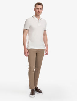 Ekru Slim Fit %100 Pamuk Fermuarl_ Polo Yaka Ti__rt