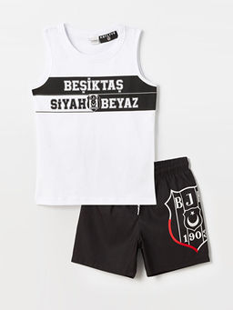 Bisiklet Yaka Be?ikta? Bask?l? Erkek ?ocuk Atlet ve Deniz ?ortu