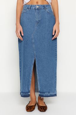 TRENDYOLMILLA Koyu Mavi More Sustainable Y?rtmacl? Maxi Denim Etek TWOSS23ET00289 фото 4