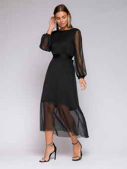 Платье черное длины макси с объемными рукавами и вырезом на спинке - 1001dress фото 2