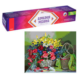 Алмазная мозаика 40*50 см (полное заполнение) "Корзина с цветами"