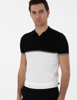 Siyah Slim Fit Apa_ Yaka Triko T-shirt