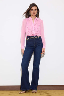 Limited Edition Koyu Mavi TOPARLAYICI Yuksek Bel Ekstra Esnek Flare Uzun Boy Jeans TWOSS26JE00103