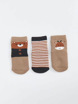 Bask?l? Erkek Bebek Soket ?orap 3l?