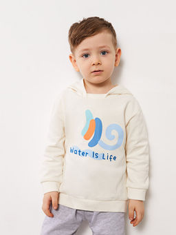 Kap??onlu Uzun Kollu Bask?l? Erkek Bebek Sweatshirt