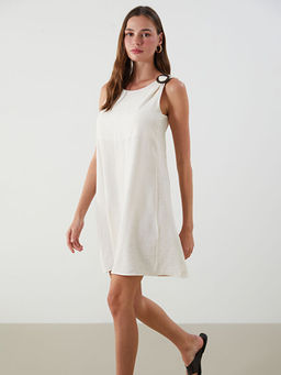 Bisiklet Yaka Dokulu A Kesim Mini Elbise